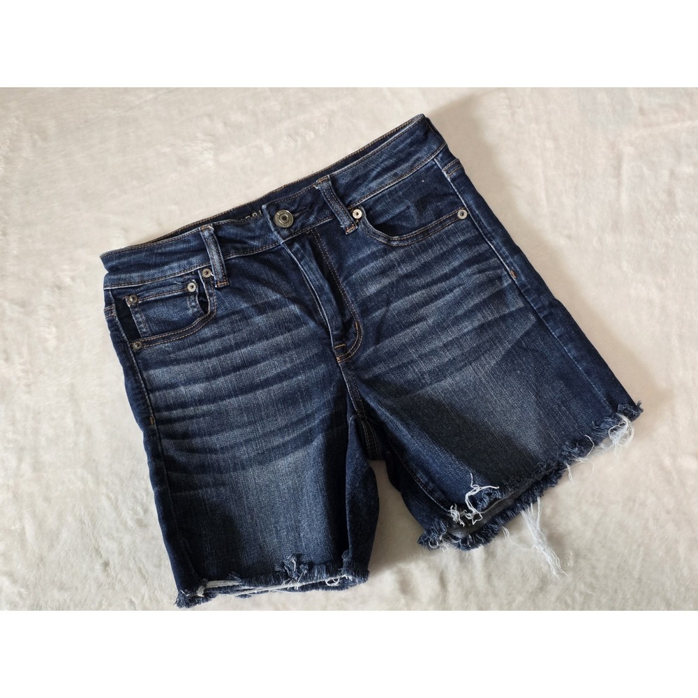 american eagle womens size 4 hi rise midi rise raw hem denim shorts
